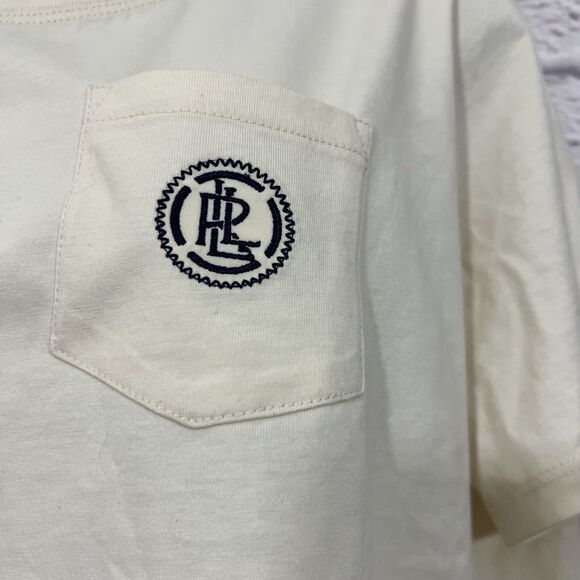 Lauren Active Ralph Lauren Crop Top Womens 1X Cream Cotton Raw Hem Pocket Logo T - Picture 6 of 13
